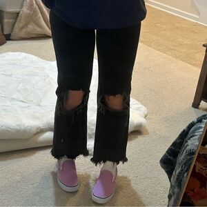 Free People We the Free black cropped flare open knee distressed jeans size 27